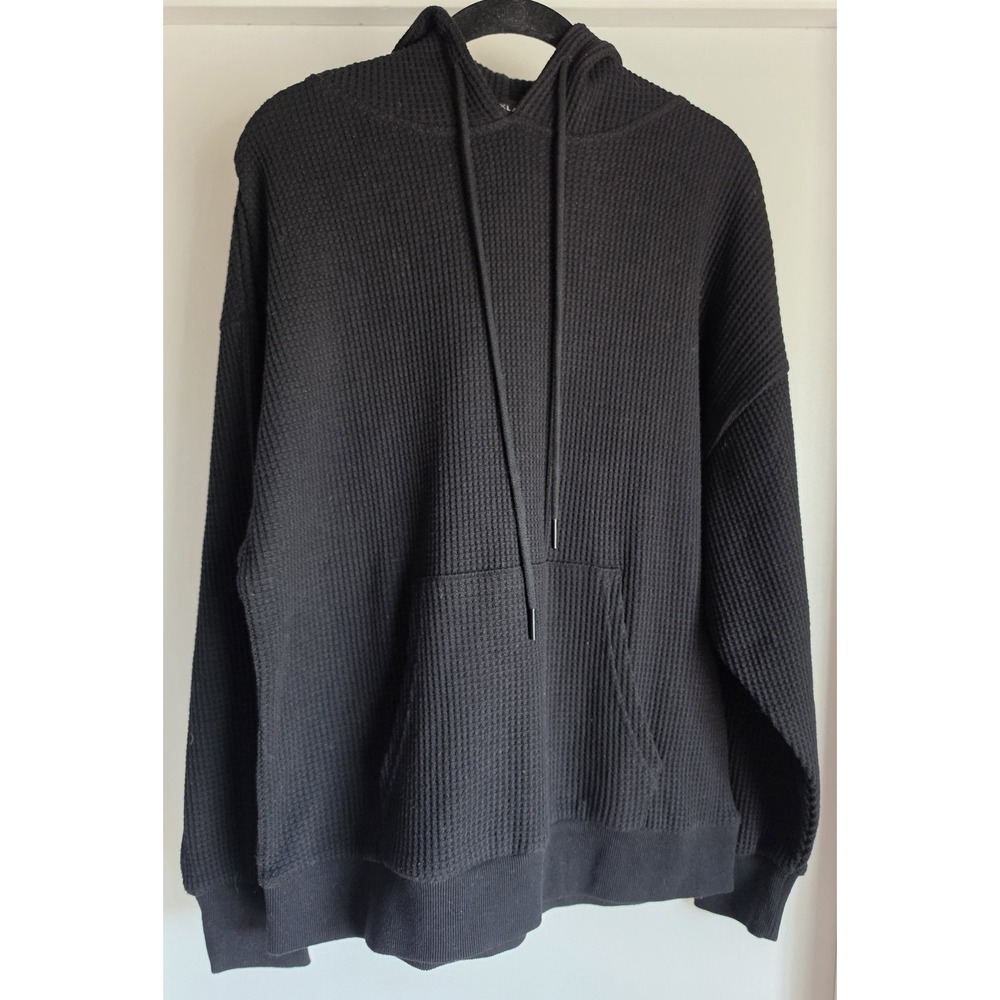 Jluxlabel Hoodie Women M Black Waffle Knit Long Sleeve Pullover Sweatshirt